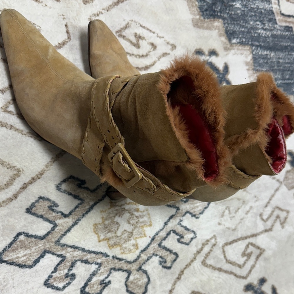 ANTONIO MELANI Brown Suede Ankle Boots with Fur Trim
